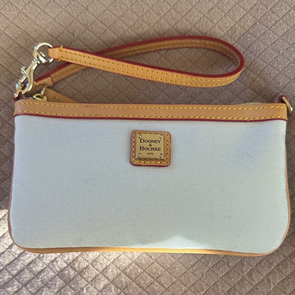 NWOT, Dooney & Bourke vintage canvas/ leather  trim large wristlet .